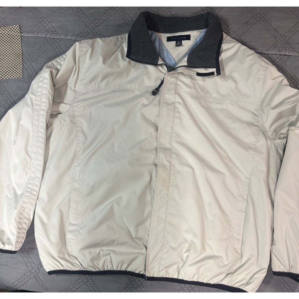 VTG Tommy Hilfiger Mens XL  Beige JACKET with Quilted Lining Front Zipper Golf
